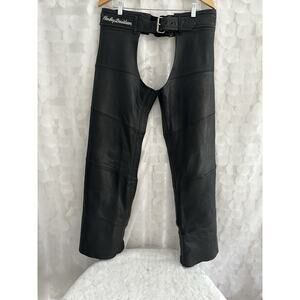 Vintage Harley Davidson Size Medium Black Leather Chaps Side Zips Unisex